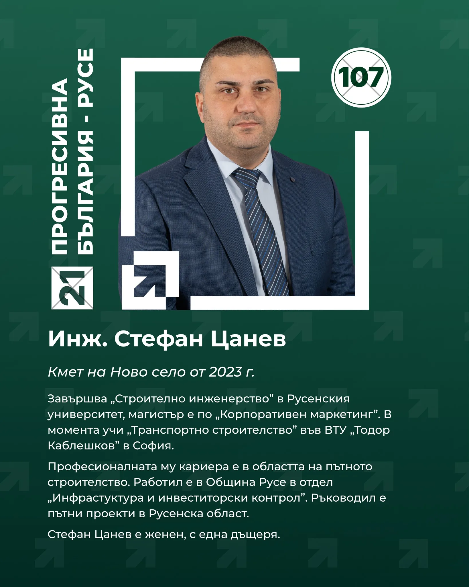 Представяме ви инж. Стефан Цанев, седми в листата от кандидати за народни представители на коалиция „Прогресивна България” в 19-и МИР - Русе за изборите на 19 април