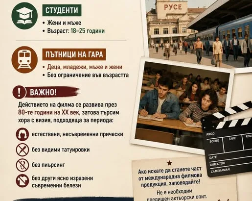 В сдружение за изкуство и култура Блок 14 в Русе ще се състои кастинг за международна филмова продукция