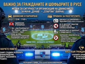 ОД на МВР - Русе предприема мерки във връзка с предстоящия мач ФК "Дунав" - ФК "Спартак" - Варна на 24 октомври